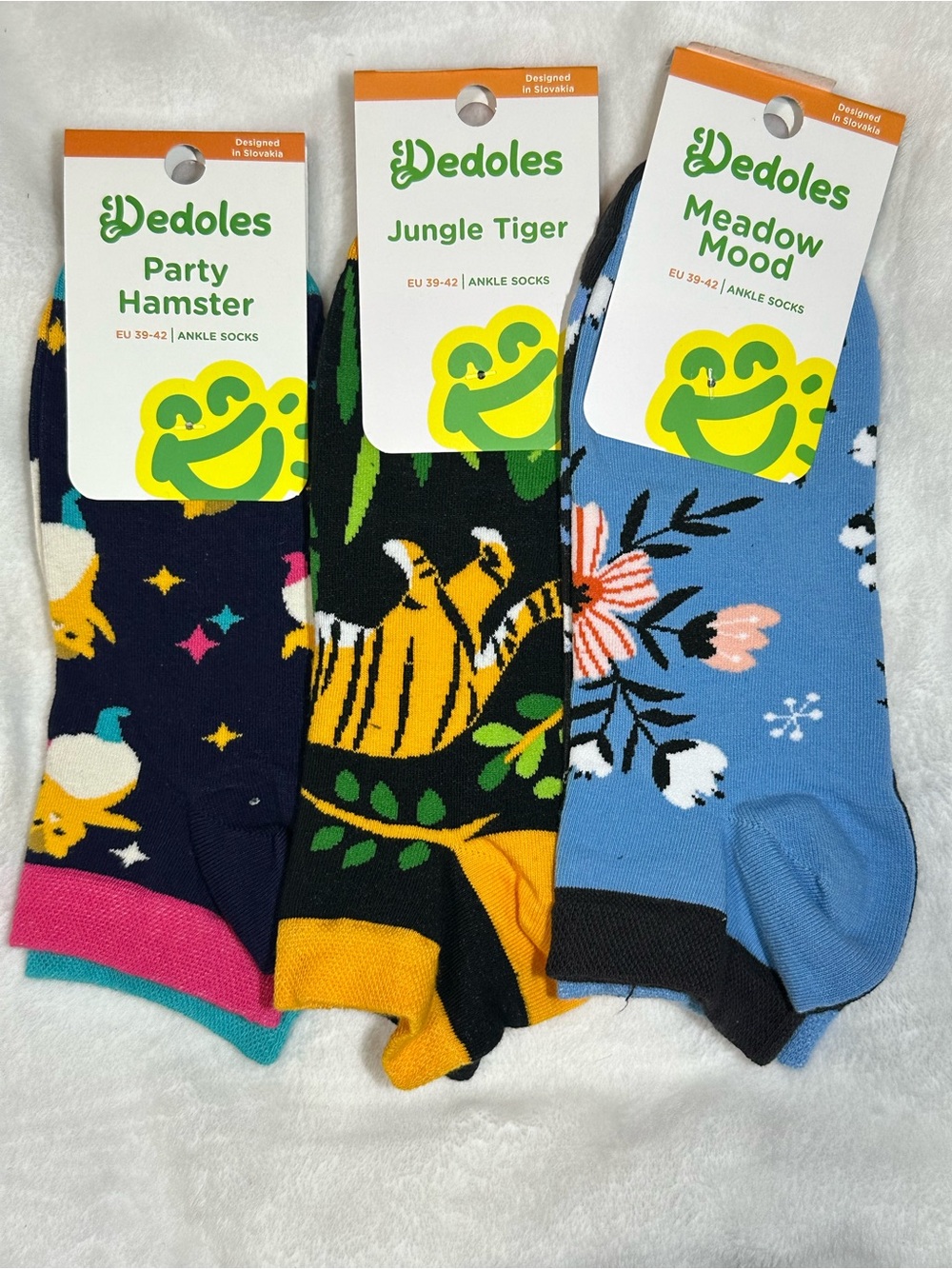 Dedoles Novelty Ankle Socks 3 Pack - Hamster Tiger Meadow Flower
